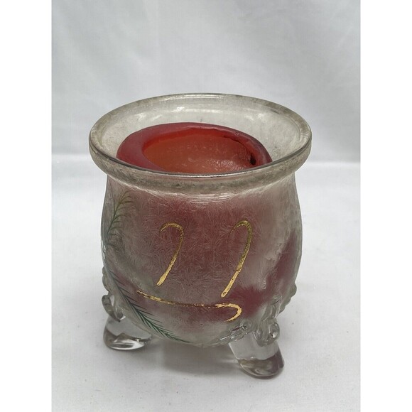 Heavy Crystal Frosted Glass Candle Holder 3-Footed Christmas Holiday Decor - Picture 3 of 11